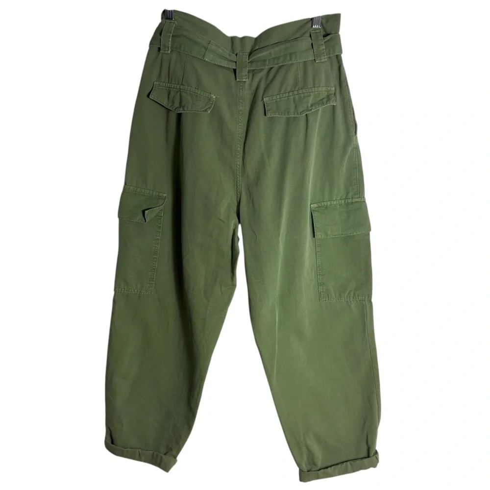 ZARA Paperbag High Waist Belted Cargo Pants in Army Green Size Large — WOW!!!